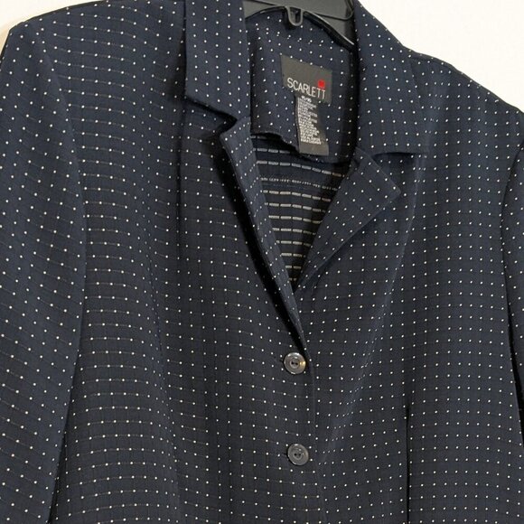 Vintage SCARLETT Dotted Navy Poly Knit Career Jacket Blazer; Size 15/16 - Picture 2 of 6